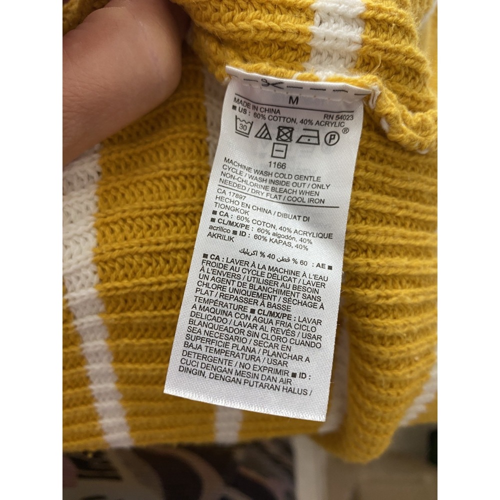 Old Navy Knit Open Cardigan Sweater Sz M Mustard Yellow Striped Cotton Blend - Picture 10 of 12